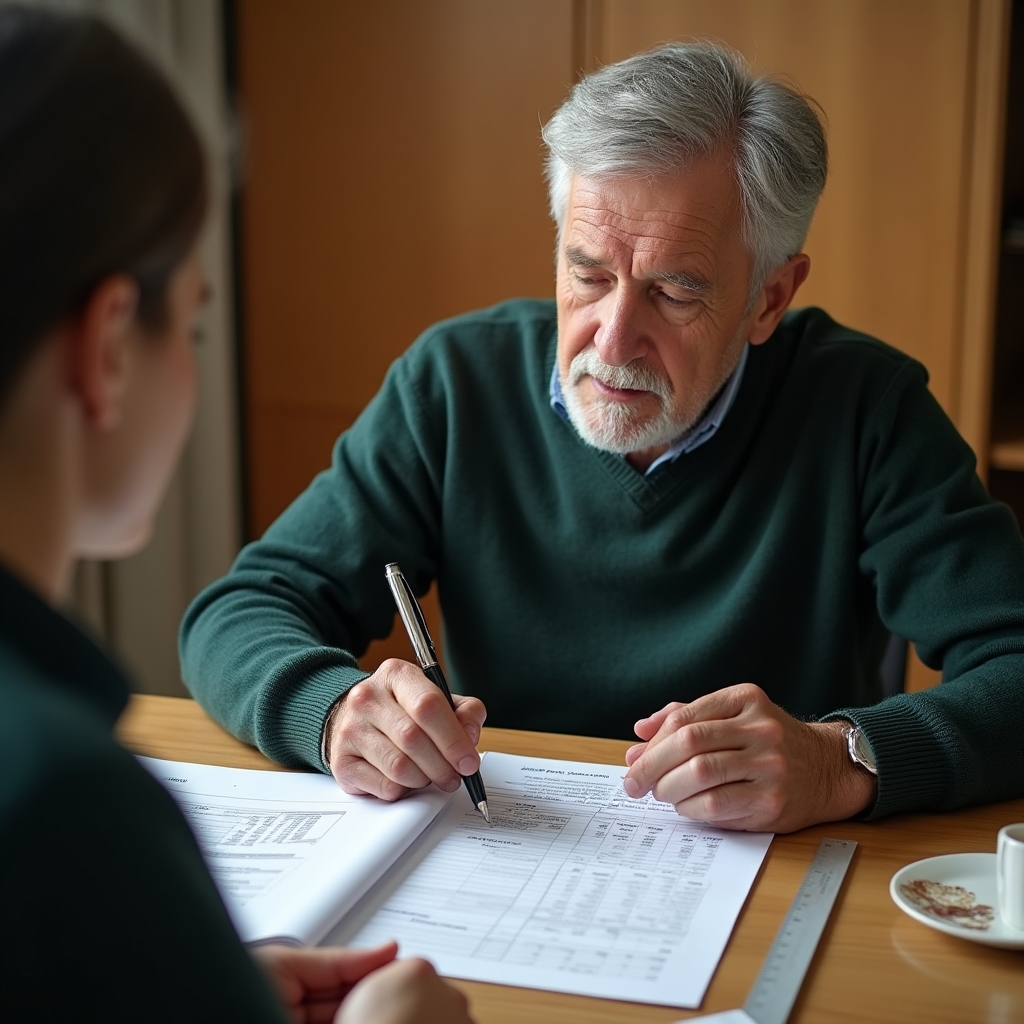 Retiree and facilitator working through a budget document in session two